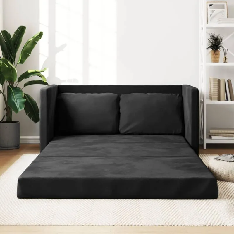 Divano Letto da Terra 2 in 1 Nero 122x204x55 cm Velluto Vidaxl 63580