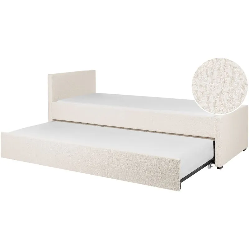 Divano Letto Estraibile in Bouclé Beige Chiaro Rete a Doghe 80 x 200 cm Marmande