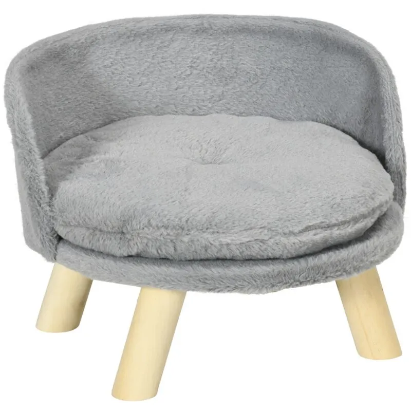 Divano per Cani e Gatti Rotondo con Cuscino in Tessuto di Peluche e Legno Ø40,5x33 cm Grigio