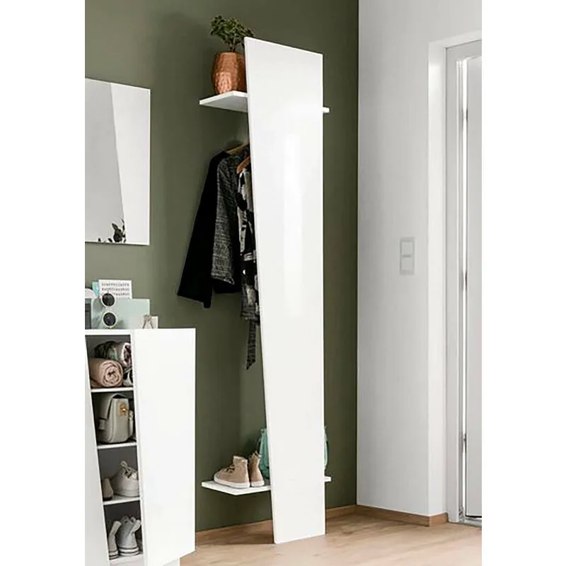 Dmora - Appendiabiti verticale, Made in Italy, con tubo per vestiti, due ripiani, Mobile per ingresso, Entratina moderna, cm 50x30h200, colore Bianco
