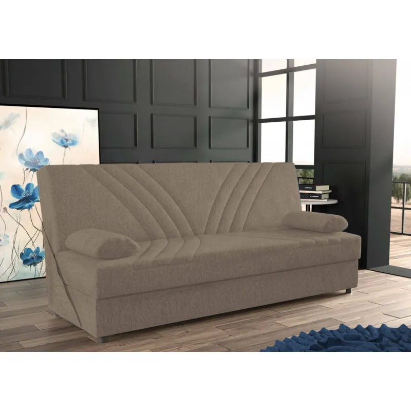 Dmora - Divano letto Ramon, Divano letto contenitore a 3 posti con 2 cuscini inclusi, Sofà da soggiorno in tessuto imbottito con apertura