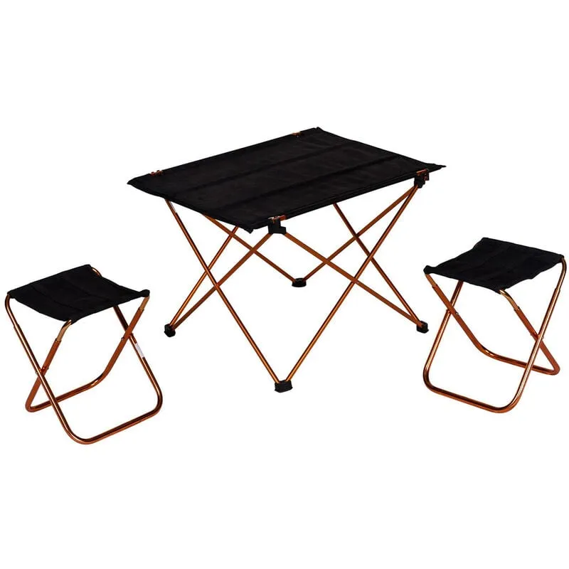 Mini set picnic pieghevole con 2 sgabelli e un piccolo tavolo, colore nero, tavolo: 41 x 56 x h39, Sgabello: 22 x 22 x h27 - Dmora