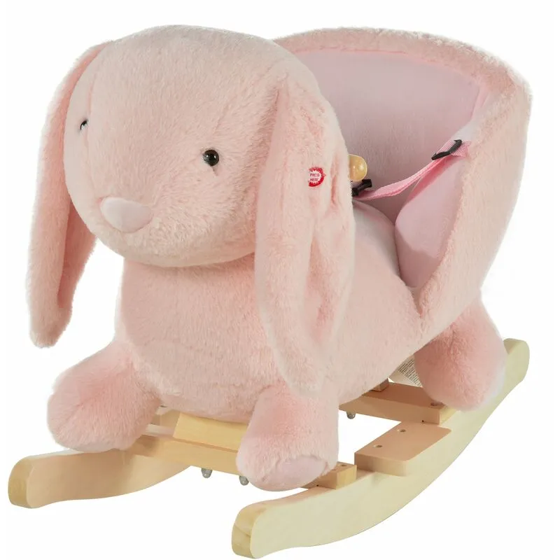 Benzoni - Dondolo per Bambini in Legno Coniglio in Peluche con Suoni Rosa