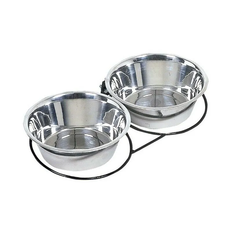 Doppia mangiatoia e abbeveratoio per cani in acciaio inox, 2,80 litri per ciotola, 51x26x8,2 cm