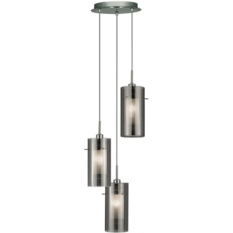 Lampadario Contemporaneo Duo 2 Acciaio Cromo Vetro Argento 3 Luci E14