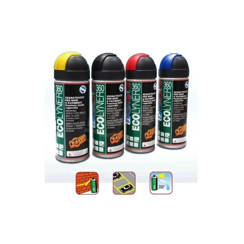 Facot Chemicals S.n. - ecolyner 360° Vernice spray a rapida essiccazione, segna tracce spray nero 400ml ECOLY360NE0400