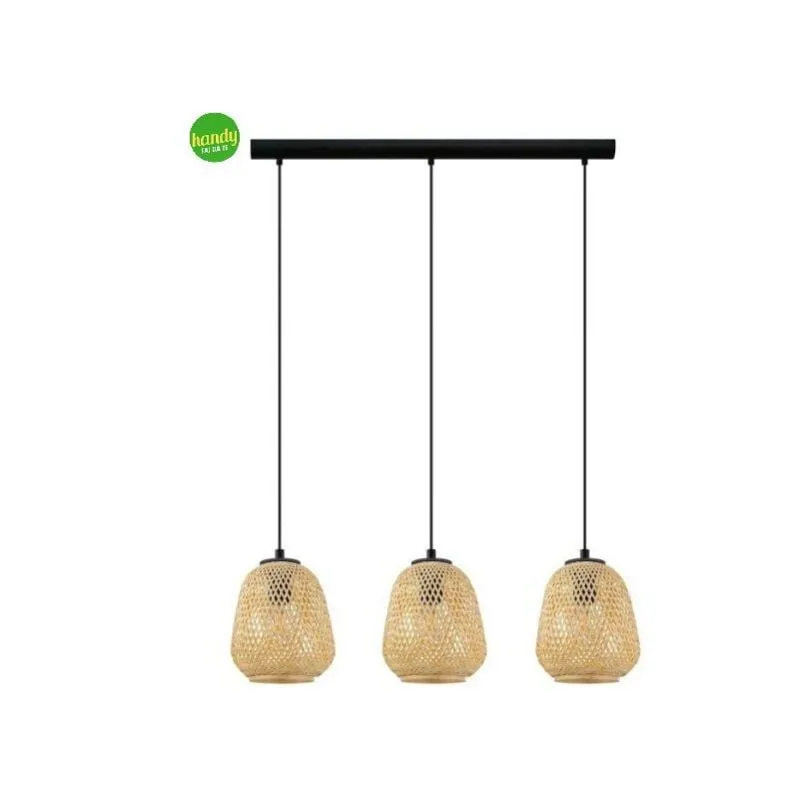 Lampada Sospesa Dembleby Eglo 3xE27 Nero Legno Naturale