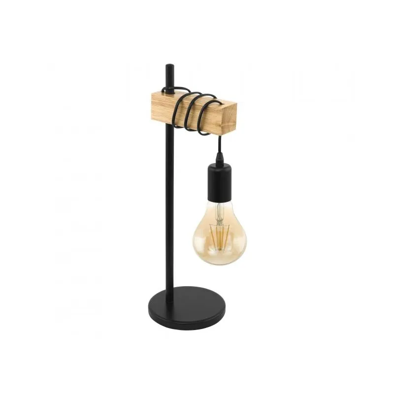 Lampada da tavolo 17,5x50 cm in metallo nero e supporto in legno Eglo Townshend