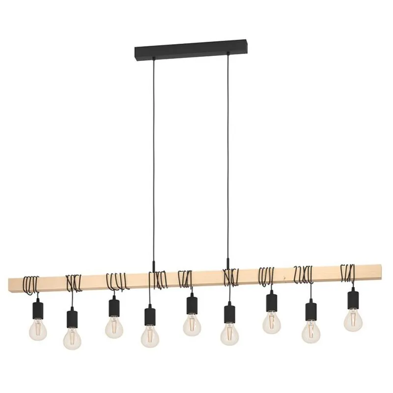 Lampadario Industrial Townshend 9 Luci Legno Marrone e Nero