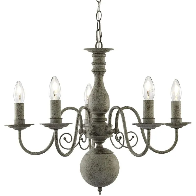 Lampadario Contemporaneo Greythorne Acciaio Grigio 5 Luci E14