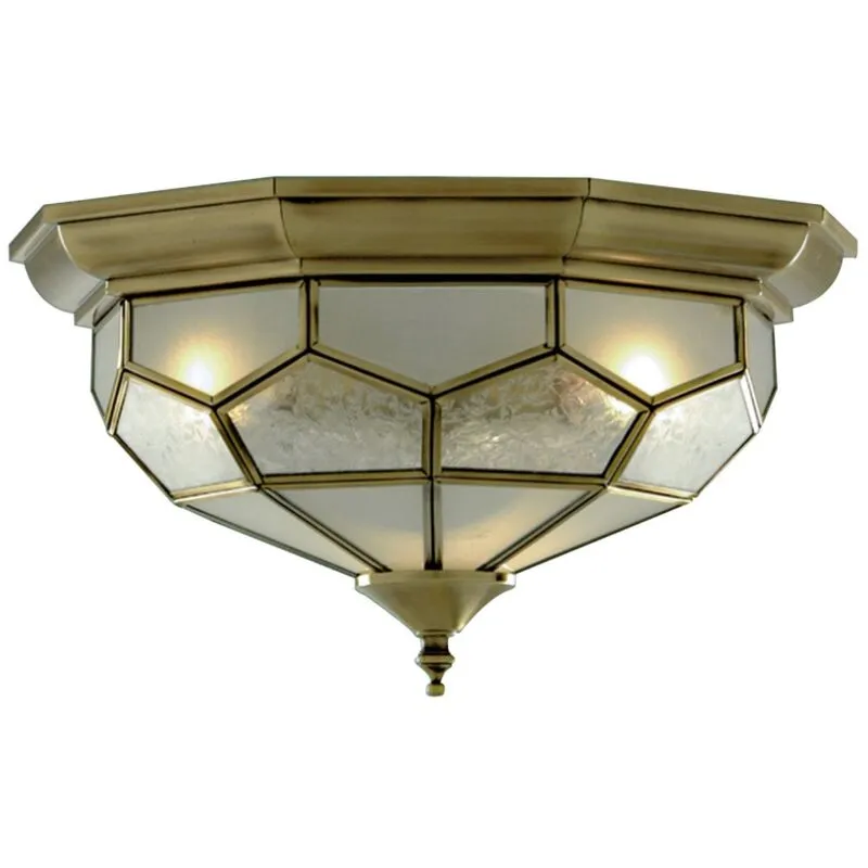 Plafoniera Classica Pisa Ii Ottone Vetro 2 Luci E14