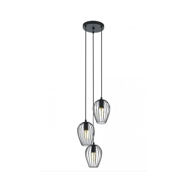 Lampada a sospensione 130 cm con gabbia in metallo nero e tre punti luce - Eglo Newtown