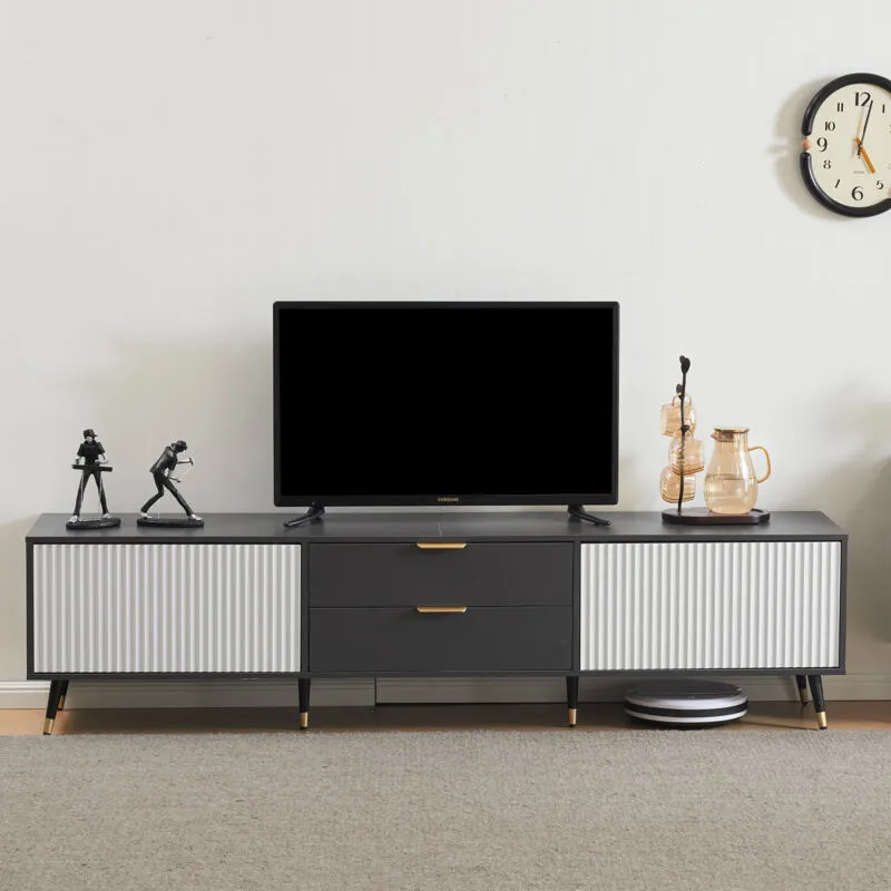 Elegante Mobili tv 200x40x50 cm, 2 cassetti, 2 ante e canaline per cavi, moderno, grigio+bianco