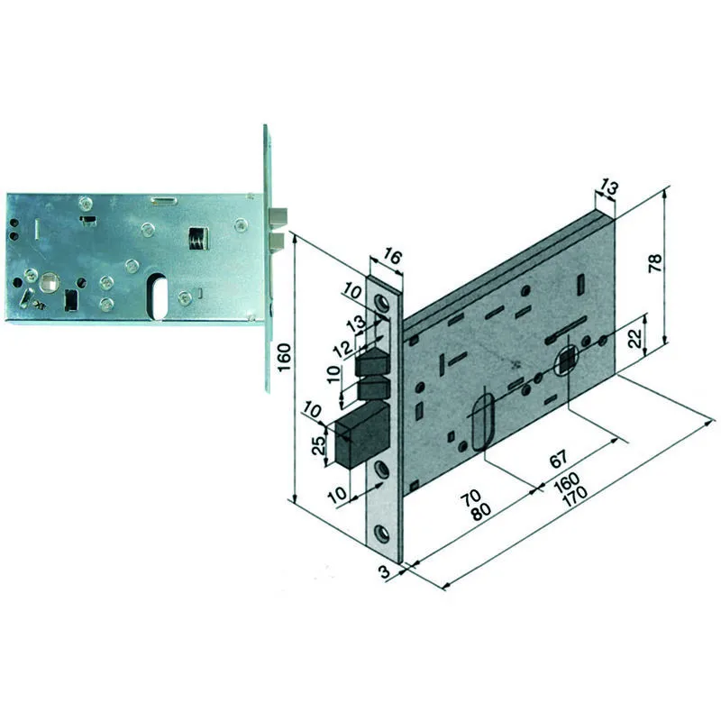 Elettroserratura da infilare per fasce mm.78 h 306 - mm.70 (30670010)