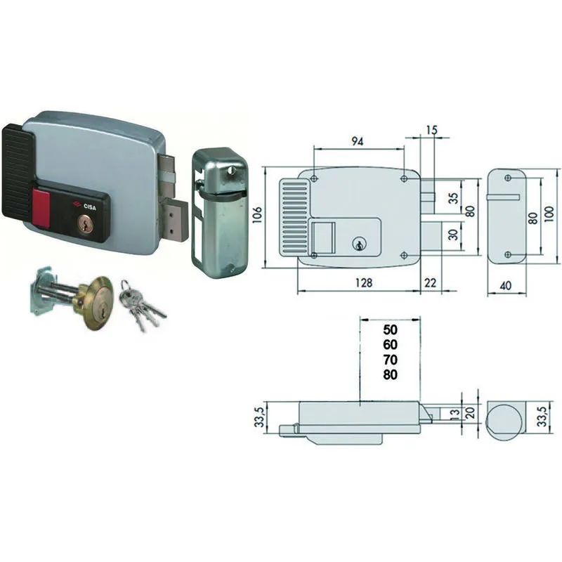 Cisa - Elettroserratura per porte legno con pulsante interno 2 mandate 11670 - mm.70 dx (11670701)