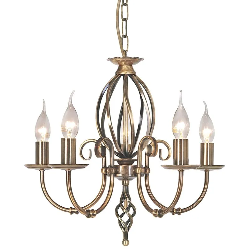 Lampadario Classico Artisan Acciaio Ottone Anticato 5 Luci E14