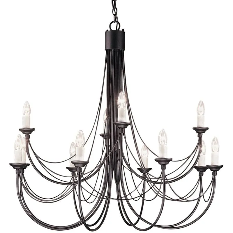 Elstead - Lampadario Classico Carisbrooke Acciaio Nero 12 Luci E14