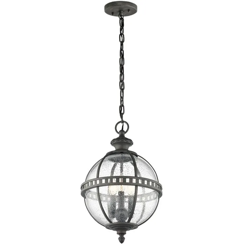 Halleron - Lampada a sospensione a 3 luci da esterno globo grigio IP44, E14 - Elstead