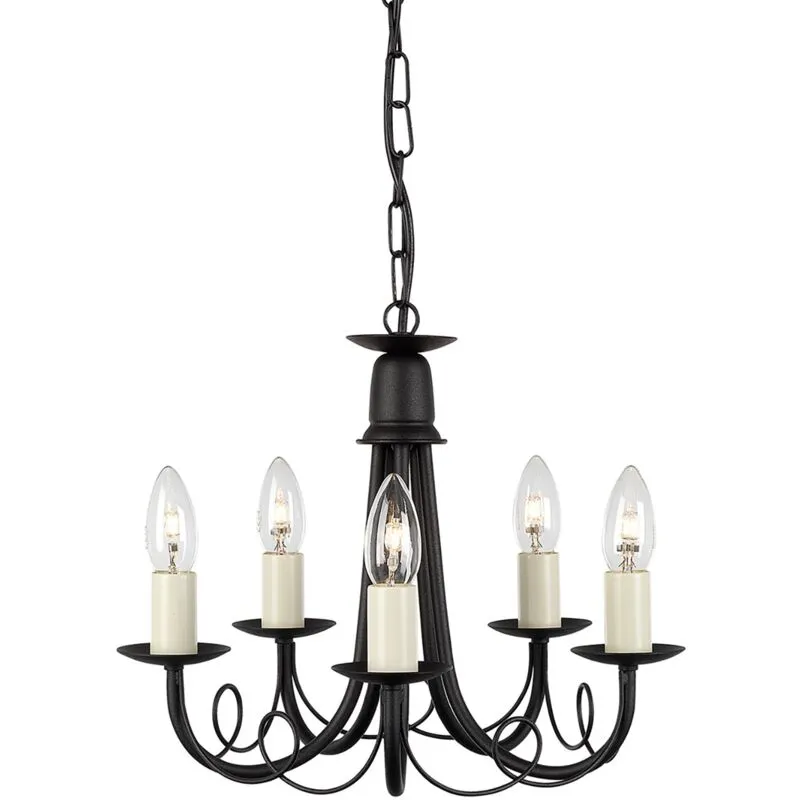 Lampadario Industrial Nordico Minster Acciaio Nero 5 Luci E14