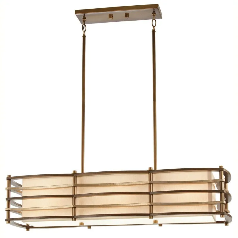 Moxie - Lampadario a 3 luci con barra a isola, bronzo chiaro, beige, E27 - Elstead