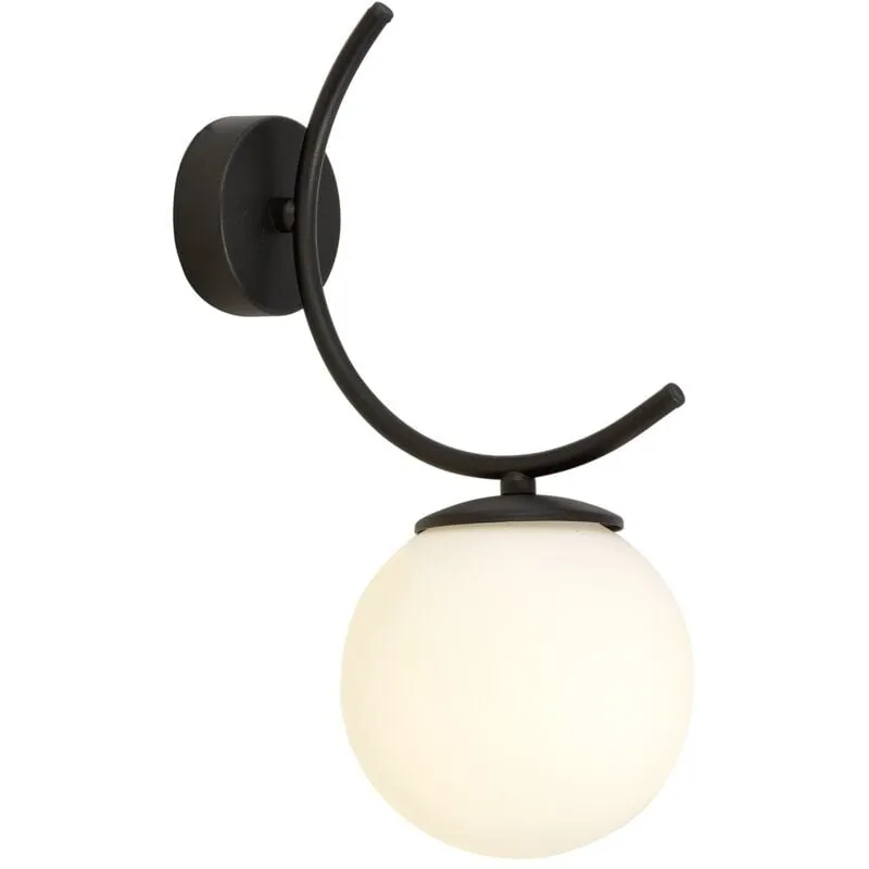 Emibig Lighting - Applique Moderna 1 Luce Boston In Acciaio Nero e Diffusore In Vetro Opale