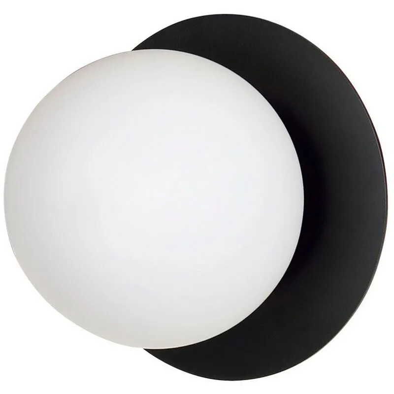 Emibig Lighting - Emibig minerva Lampada da parete globo nera con paralumi in vetro bianco, 1x E14