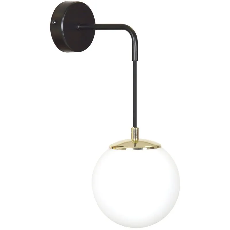 Emibig Lighting - Applique Moderna 1 Luce Ognis In Acciaio Nero e Oro e Vetro a Sfera Opale