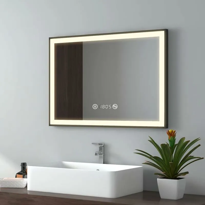  Specchio bagno con luce, 70 x 50 cm, luce neutra, specchio bagno LED con bordo nero, specchio bagno con interruttore touch, antiappannamento,