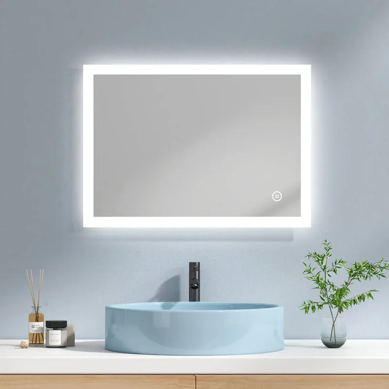  Specchio Bagno LED Specchio Bagno con Luce 70 x 50 cm, con Interruttore Tattile + Anti-appannamento + 3 luci colorate Luce Bianca Fredda 6500K e