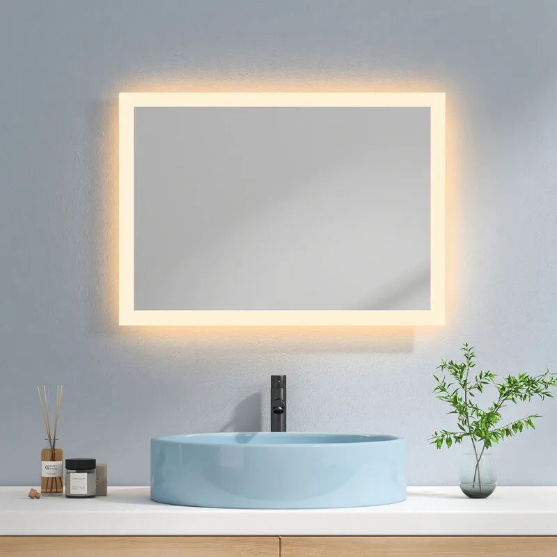 Specchio Bagno led Specchio Bagno con Luce 70 x 50 cm, Specchio per Bagno Luce Calda 3000K - Emke