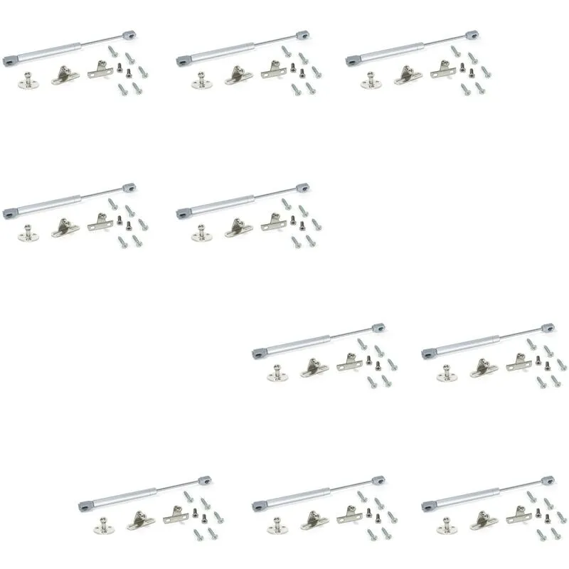 Lotto di 10 braccetti per porte elevabili h, 5 kg, corsa 80 mm, con agganci, Acciaio e Tecnoplastica, Grigia metallizzata - Emuca
