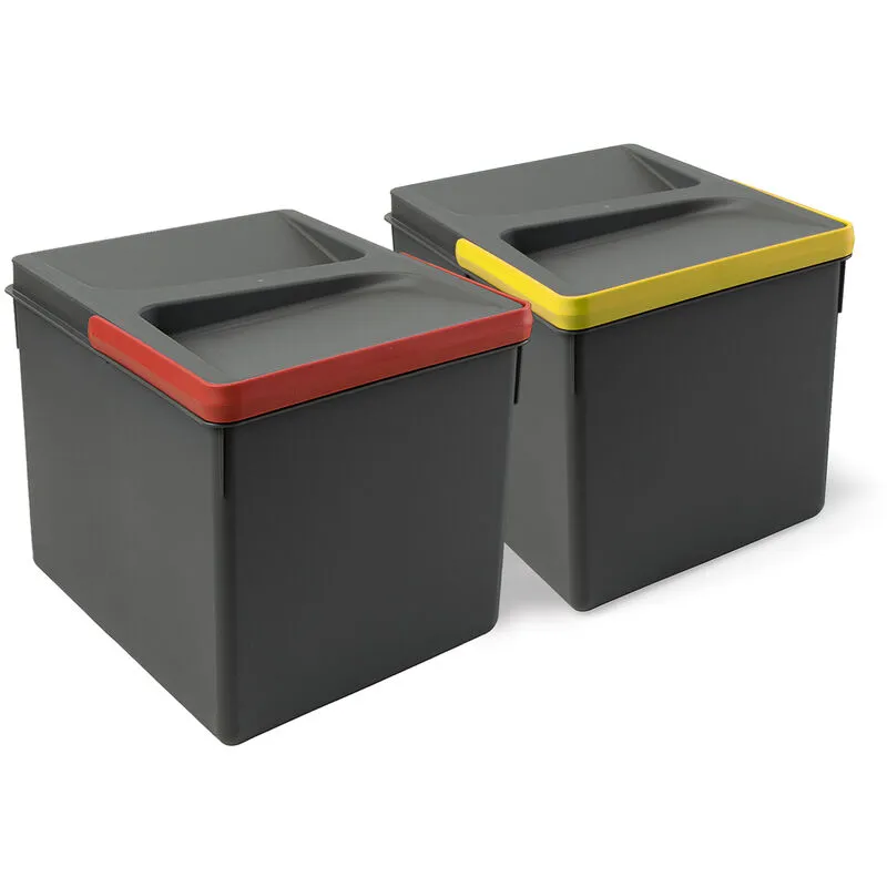 Kit di contenitori per la raccolta differenziata per cassetti da cucina Recycle Altezza Recycle 216 mm, 2x12 lt, Grigio antracite Tecnoplastica