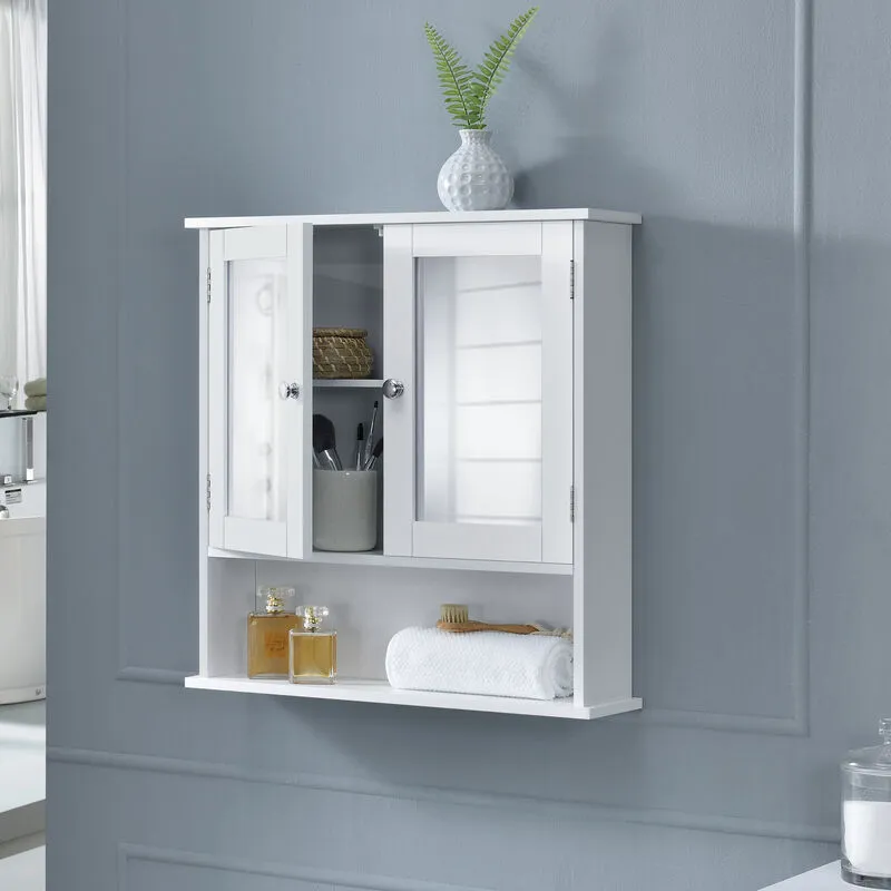 Armadio da parete per il bagno con specchio - 58x56x13cm - bianco - [en.casa]