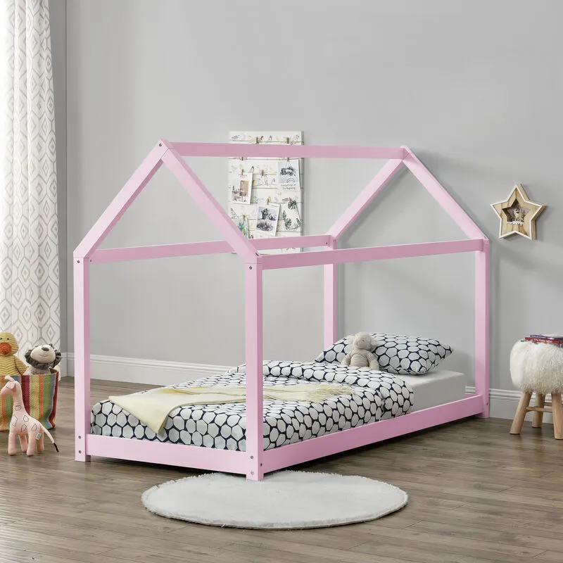 Letto per Bambini 200 x 90 cm Design Casa Piccola Lettino di Legno di Pino Rosa Opaco - [en.casa]