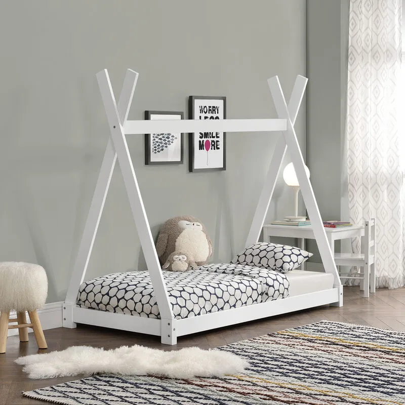 Letto per Cameretta Onejda a Forma di Capanna 80 x 160 cm Bianco [en.casa]