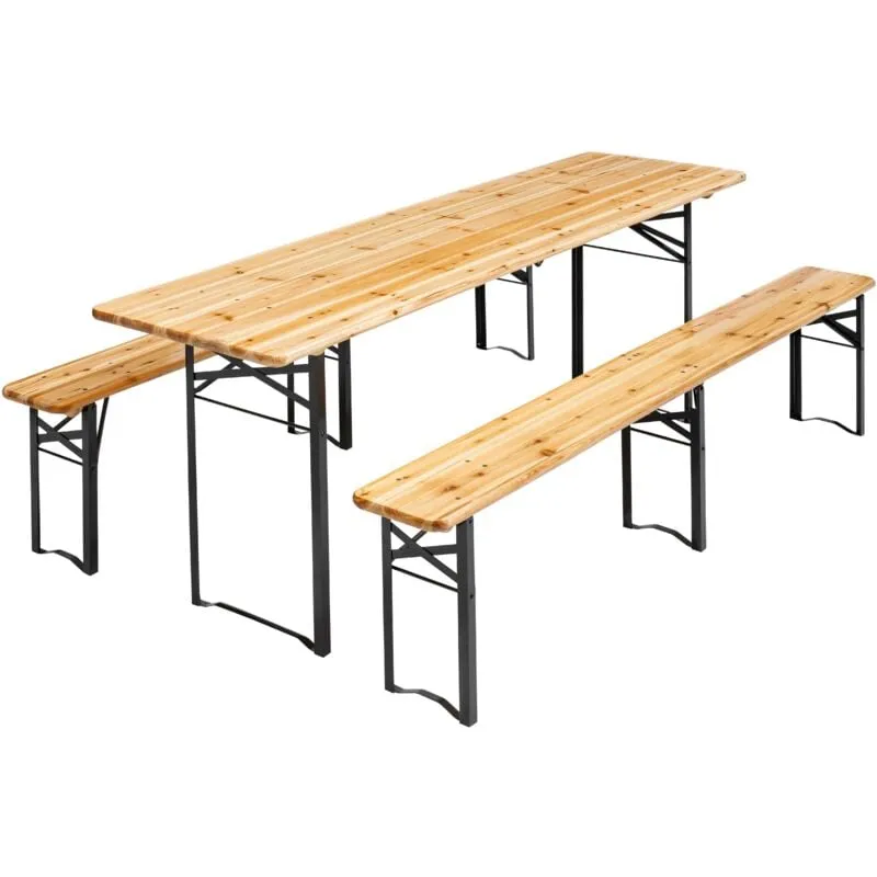 Set da birreria con tavolo e panche pieghevoli in legno da 218 cm - Castagna