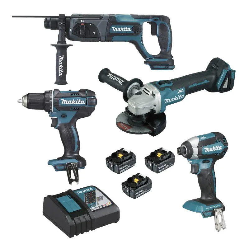 Set 4 macchine lxt 18 v - Smerigliatrice DGA504 + Trapano DDF482 + Perforatore DHR241 + Avvitatore DTD153 - makita - 3 batterie 18V 5,0Ah,