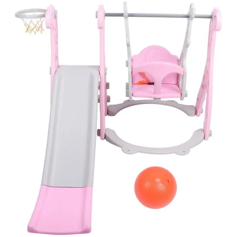 Set altalena per arrampicata per bambini con canestro da basket Set di scivoli per bambini per interni ed esterni Rosa - Eosnow