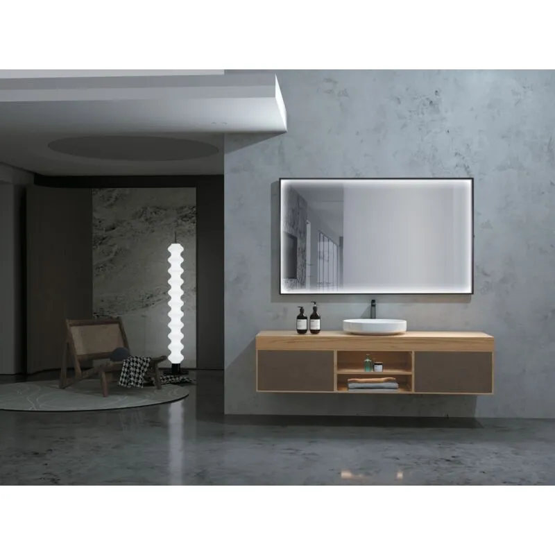 Specchio con luce led perimetrale integrata nella cornice per cabina armadio, bagno oro spazzolato - antiappannamento e sensore di potenza 120 x 80