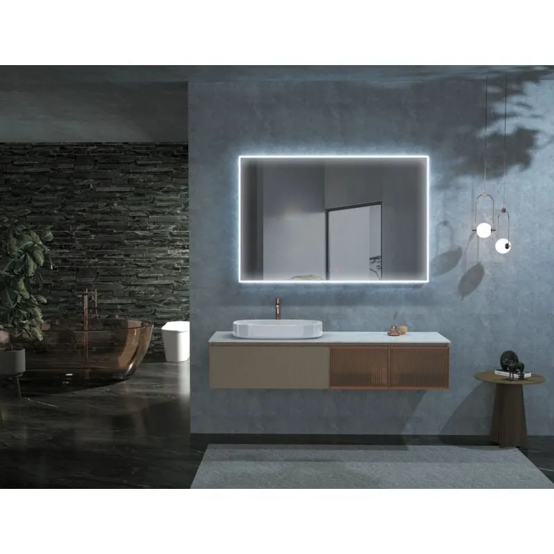 Specchio con luce led per bagno, spogliatoio, trucco con cornice in acrilico Illuminato 3 Tipi di luce - Doppio Sensore on/off, Antiappannamento