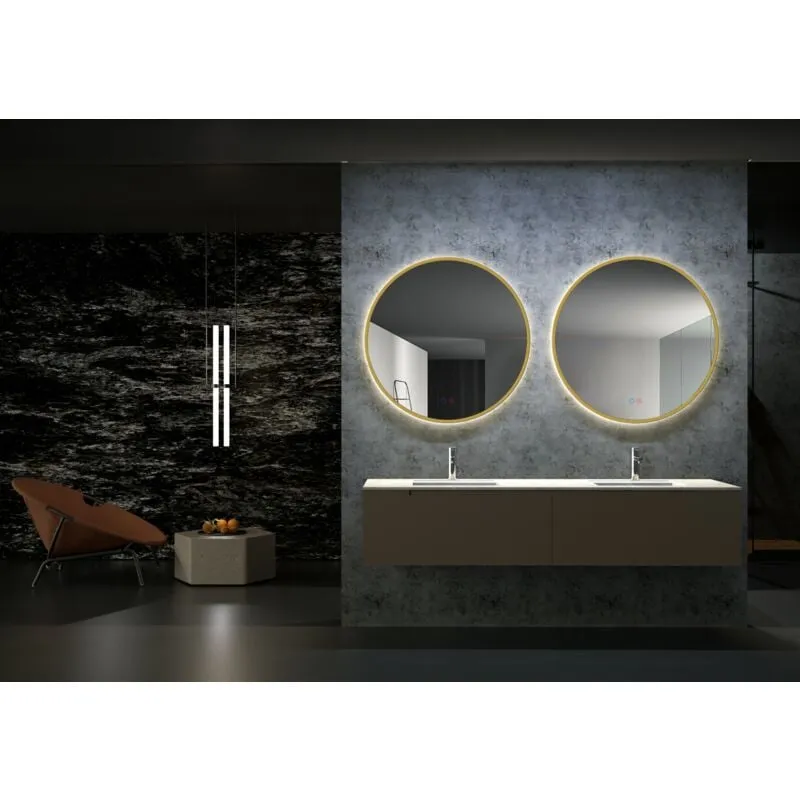 Specchio con luce led per bagno, spogliatoio - rotondo retroilluminato Include doppio sensore on/off e antiappannamento - cornice nero opaco ø 60 cm