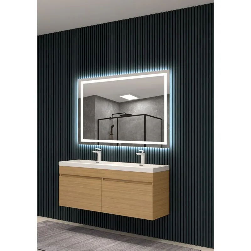 Specchi con luce led per bagno, Specchio retroilluminato, luce fredda frontale Sensore Antiappannamento/On-Off - Serie Holland 70 x 80 Cm