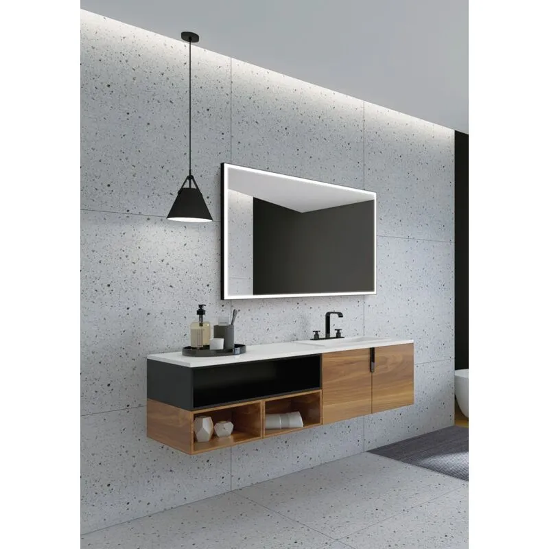 Specchio bagno led - Specchio retroilluminato, Triled - Sensore Antiappannamento/On-Off Bianco Freddo/Naturale/Caldo, Cornice Alluminio Nero 100x80cm