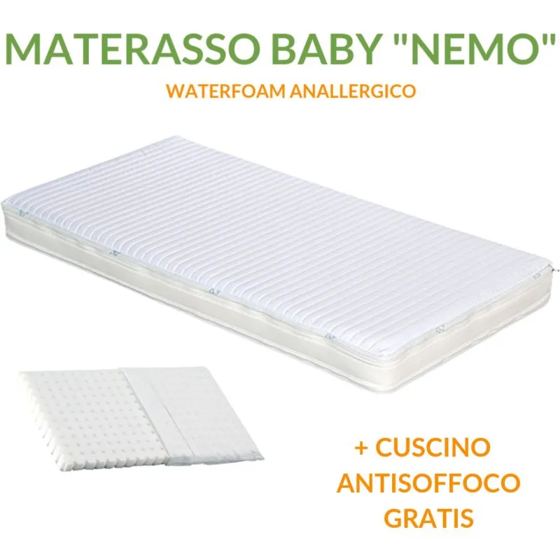 Evergreenweb - Materasso Lettino o Culla 64x124 per Bambini alto 12 cm + Cuscino antisoffoco gratis con Fodera in Cotone Naturale, Rivestimento +