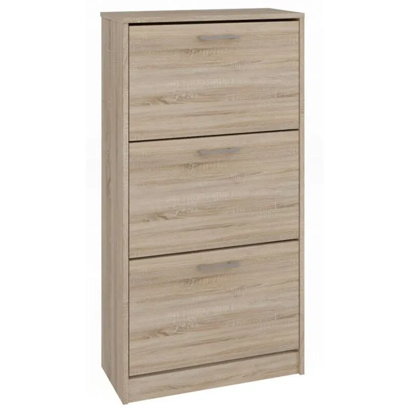 Fano - Scarpiera in stile moderno - 116x60x28 cm - Scarpiera 3 ante 6 nicchie - Mobile da ingresso - Aspetto legno