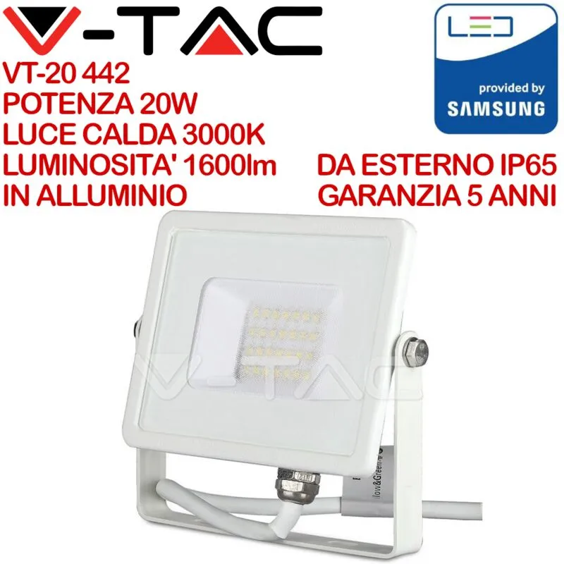 Pro VT-20 Faro led smd Chip Samsung 20W Colore Bianco IP65 Bianco caldo - 3000K - V-tac