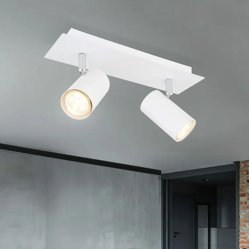 Faretto da soffitto spot bar lampada da soffitto lampada da camera Faretto orientabile a 2 fiamme, metallo bianco, 2 attacchi GU10, LxPxH 30x9x12 cm