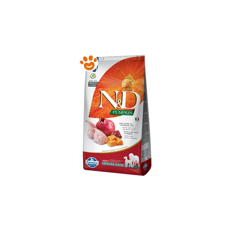  - Dog nd Pumpkin Adult Medium Maxi Quaglia, Zucca e Melograno - Sacco Da 12 Kg