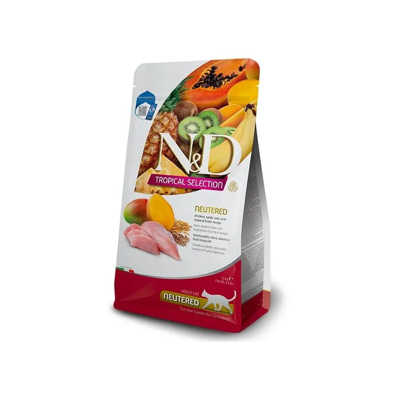 N&d Tropical Selection Neutered per Gatti Sterilizzati con Pollo, Farro, Avena e Frutti Tropicali da 1,5 Kg - 