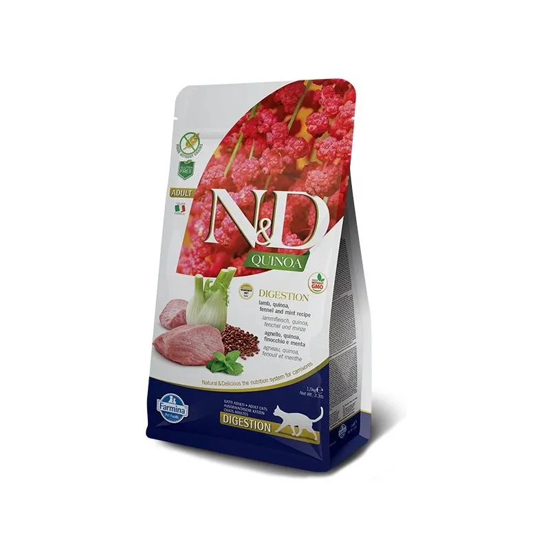  - n&d Gatto, Quinoa In Vari Gusti 300gr e 1,5kg - Digestion, Agnello Quinoa Finocchio e Menta 1,5kg